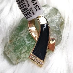 14k Gold Onxy Diamond Omega Necklace Slide Pendant